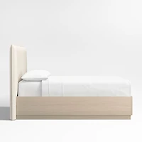 Arvada 54" Ivory Upholstered Queen Headboard with Batten White Oak Storage Bed Base