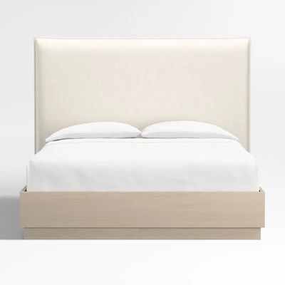Arvada 54" Ivory Upholstered Queen Headboard with Batten White Oak Bed Base