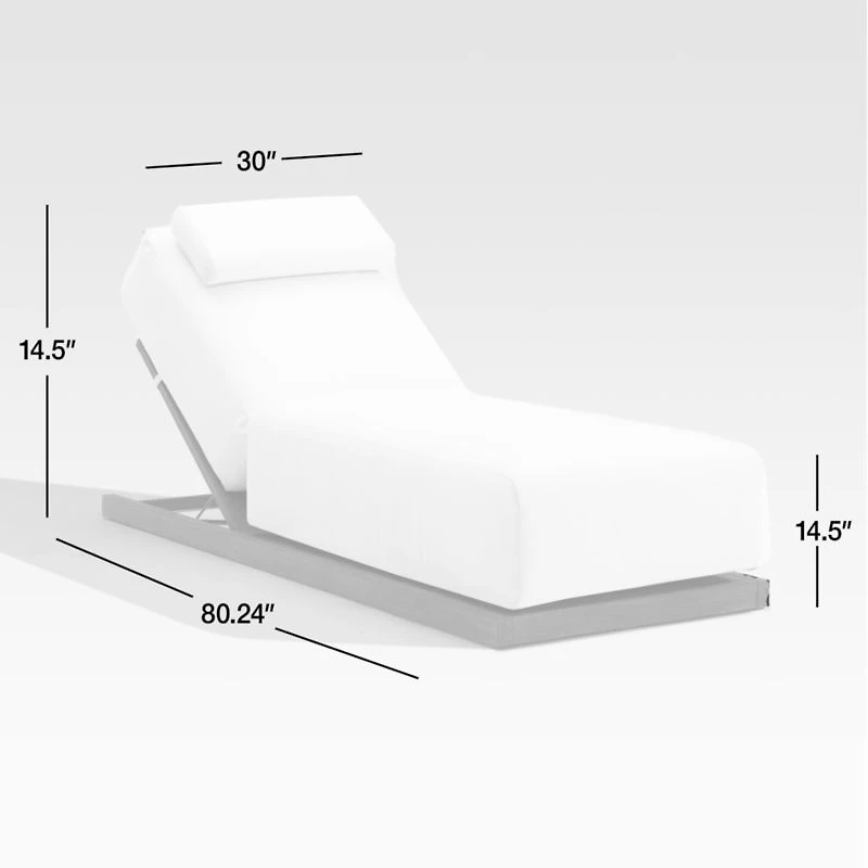 Ashore Grey Solid Mahogany Wood Outdoor Chaise Lounge with White Cushions