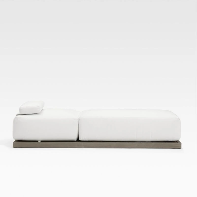 Ashore Grey Solid Mahogany Wood Outdoor Chaise Lounge with White Cushions