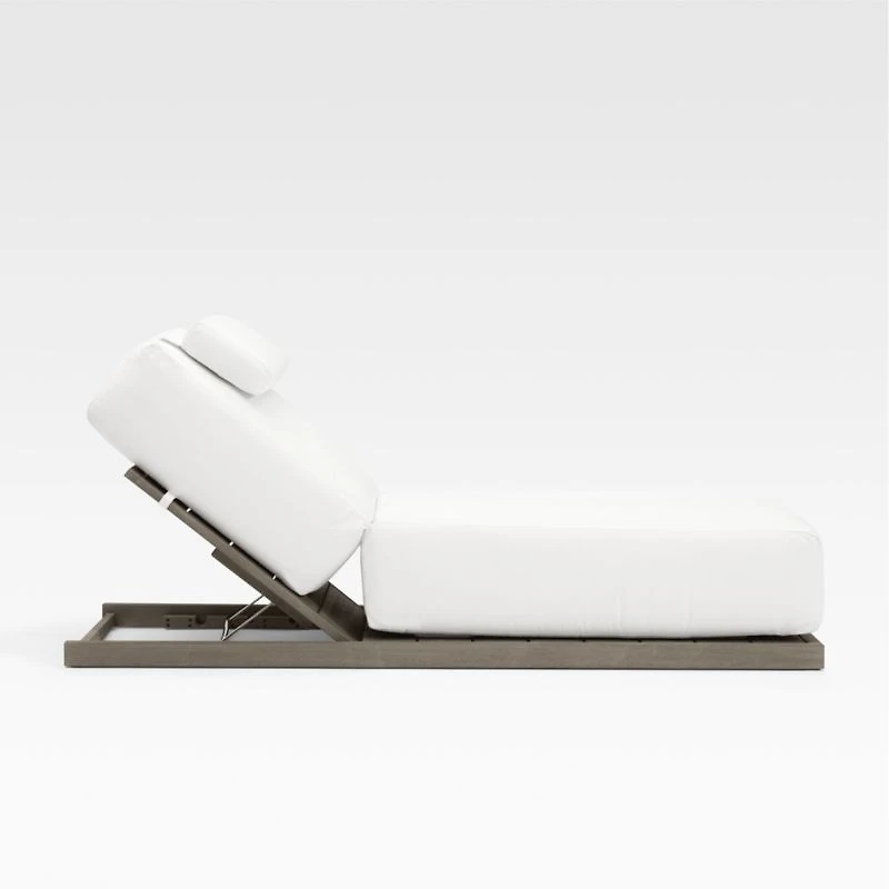 Ashore Grey Solid Mahogany Wood Outdoor Chaise Lounge with White Cushions