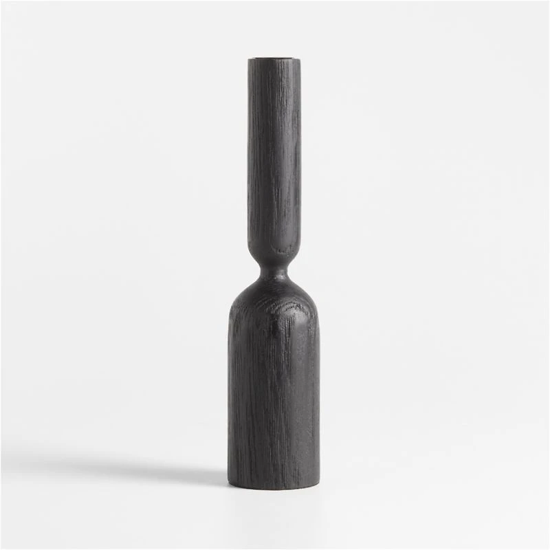 Asker Black Wood Taper Candle Holder 11"
