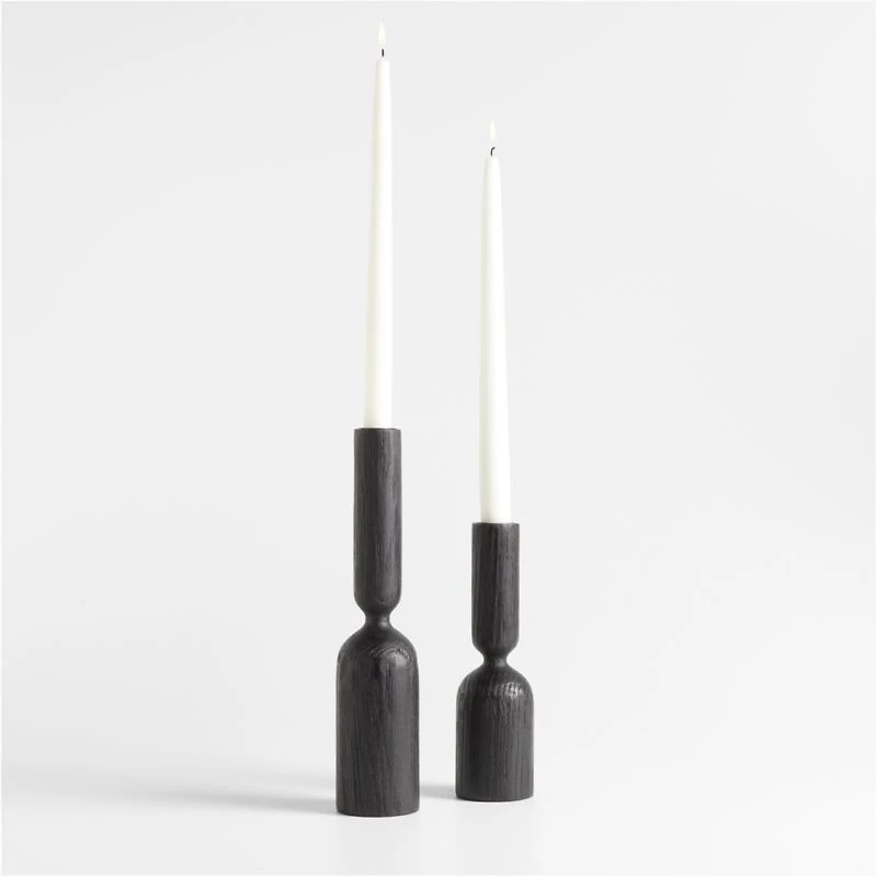 Asker Black Wood Taper Candle Holder 11"