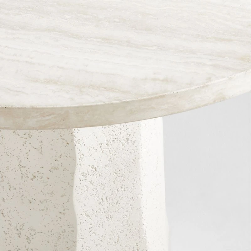 Contemplation 41.5" Round White Travertine and Concrete Entryway Table by Athena Calderone