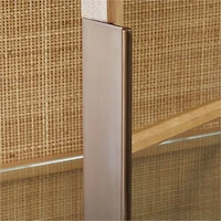 Atrium 58" White Oak and Rattan 4-Shelf Lighted Storage Display Cabinet