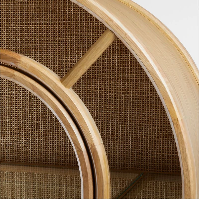 Atrium 58" White Oak and Rattan 4-Shelf Lighted Storage Display Cabinet