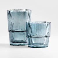 Atwell 11-Oz. Blue Stackable Ribbed Double Old-Fashioned Glass