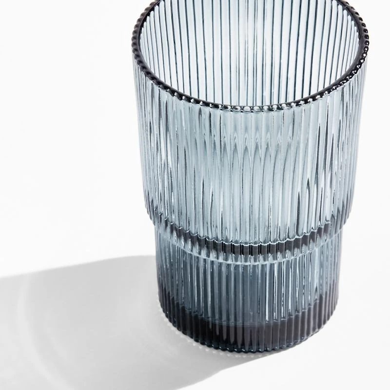 Atwell 16-Oz. Blue Stackable Ribbed Highball Glass