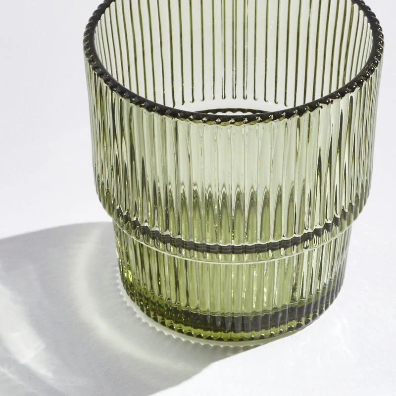 Atwell 11-Oz. Moss Green Stackable Ribbed Double Old-Fashioned Glass