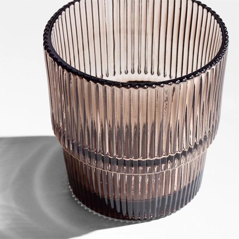 Atwell 11-oz. Taupe Stackable Ribbed Double Old-Fashioned Glass