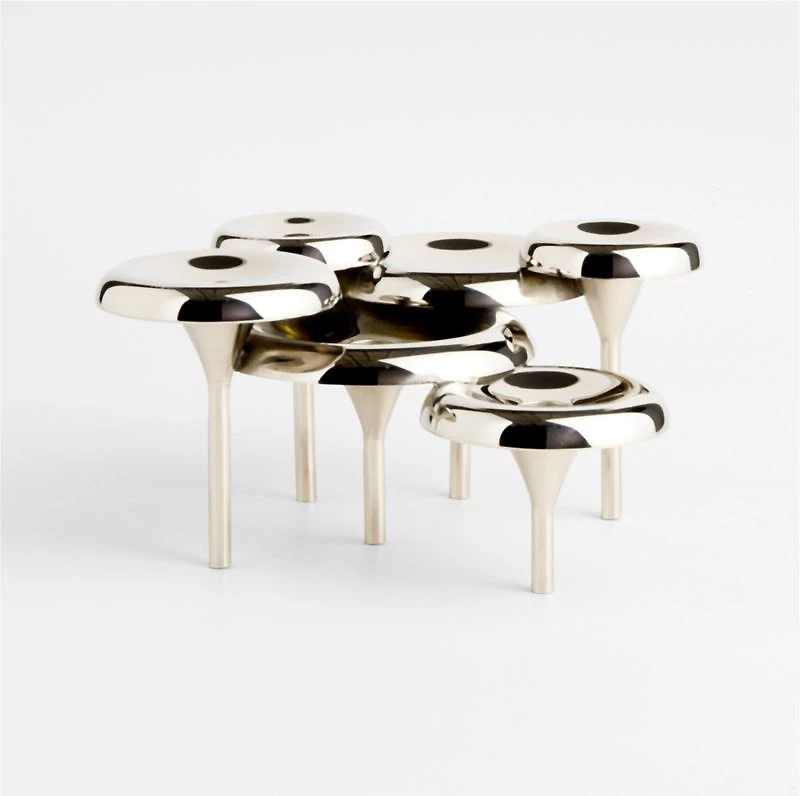 Aura Short Nickel Cast Brass Candelabra by Daniel Humm