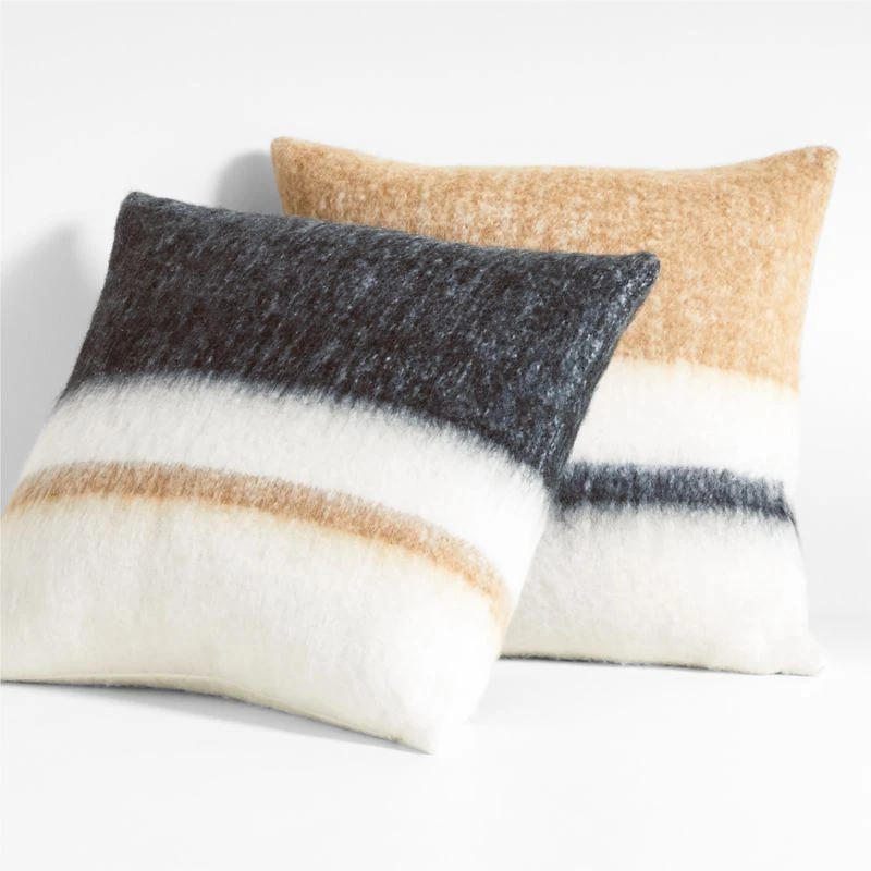 Avalanche Ink Black Brushed Mohair 23"x23" Throw Pillow Cover