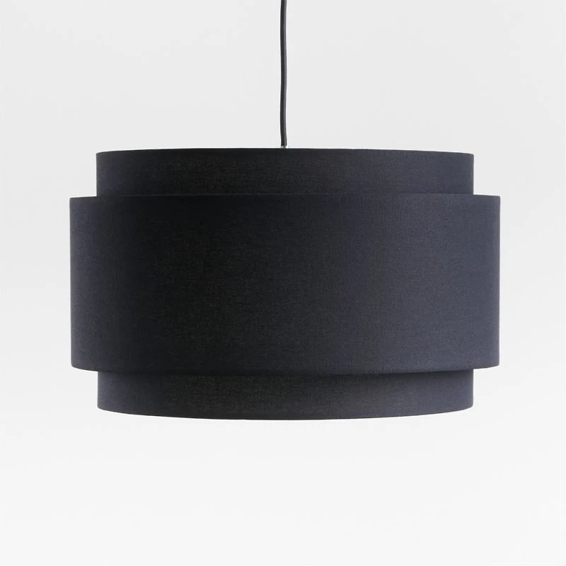 Avery Black Linen Double Drum Pendant Light 18"