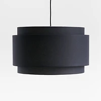 Avery Black Linen Double Drum Pendant Light 18"