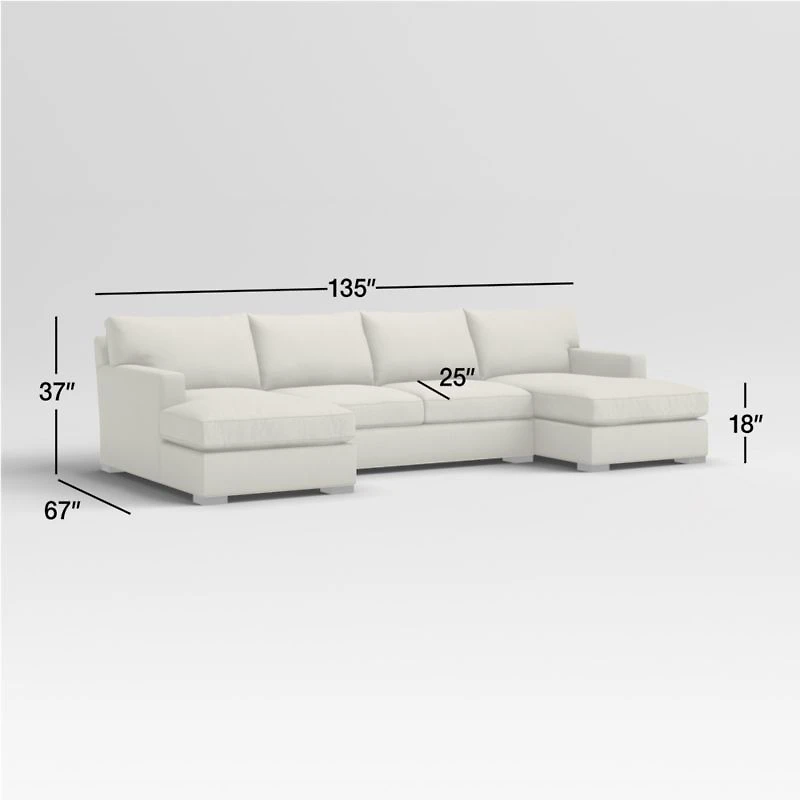 Axis 3-Piece U-Shaped Sectional Sofa with Double Chaise Lounge