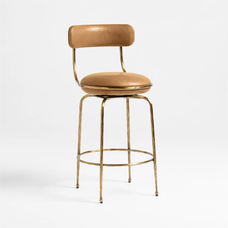 Bess Leather and Metal Swivel Counter Stool by Brigette Romanek