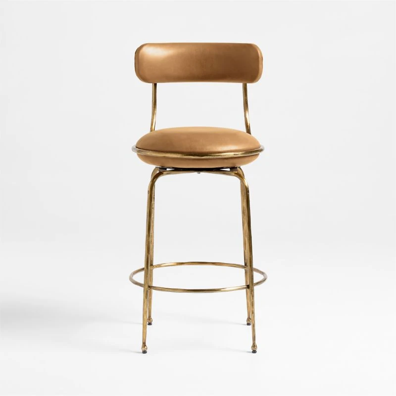 Bess Leather and Metal Swivel Counter Stool by Brigette Romanek