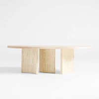 Point Dune 93" Oval Wood and Travertine Dining Table by Brigette Romanek