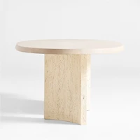 Point Dune 93" Oval Wood and Travertine Dining Table by Brigette Romanek