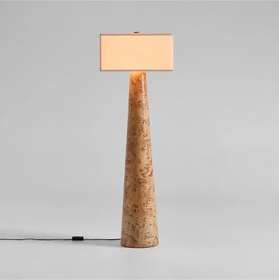 Gains Burlwood Floor Lamp with Linen Shade by Brigette Romanek