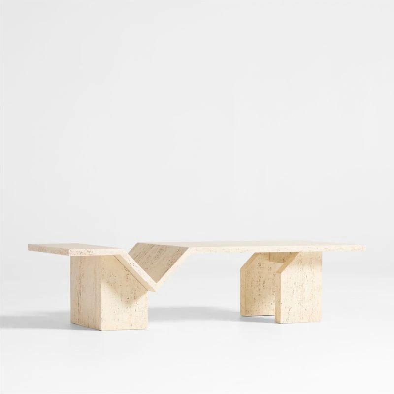 Hollywood Hills Faux Travertine Resin 60" Rectangular Coffee Table with Shelf by Brigette Romanek