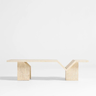 Hollywood Hills Faux Travertine Resin 60" Rectangular Coffee Table with Shelf by Brigette Romanek