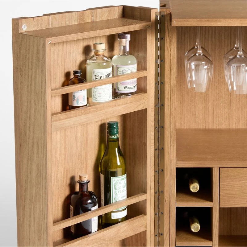 Tower 32" Light Brown Oak Wood Bar Cabinet by Brigette Romanek