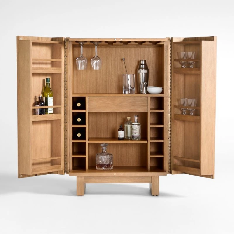 Tower 32" Light Brown Oak Wood Bar Cabinet by Brigette Romanek