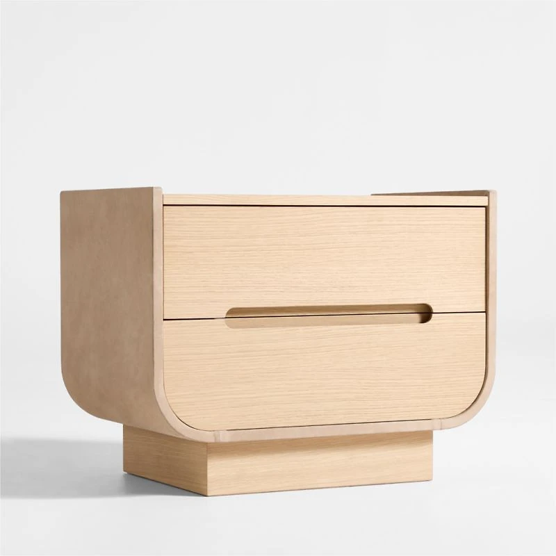 Venice 28.5" Leather and Oak Wood Nightstand by Brigette Romanek