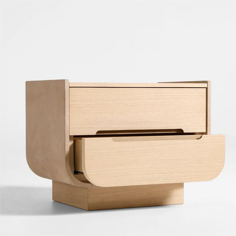 Venice 28.5" Leather and Oak Wood Nightstand by Brigette Romanek
