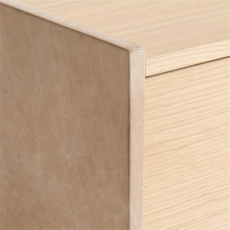 Venice 28.5" Leather and Oak Wood Nightstand by Brigette Romanek