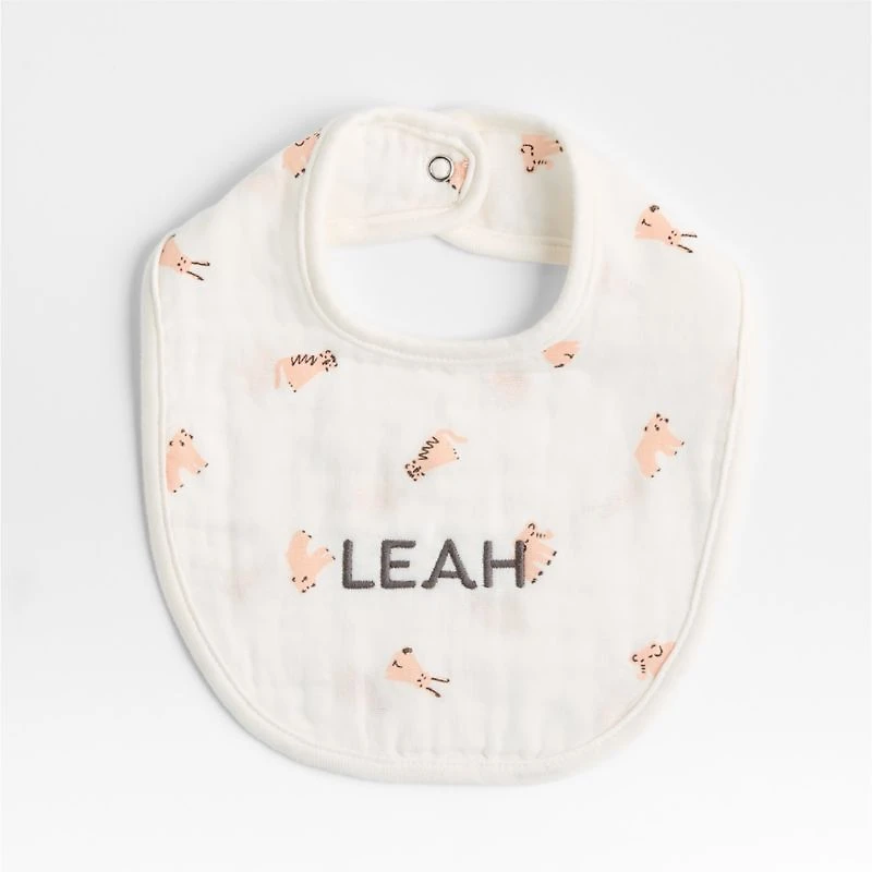 Baby's First Pink Mini Animal Organic Cotton Gauze Baby Bib, Set of 3