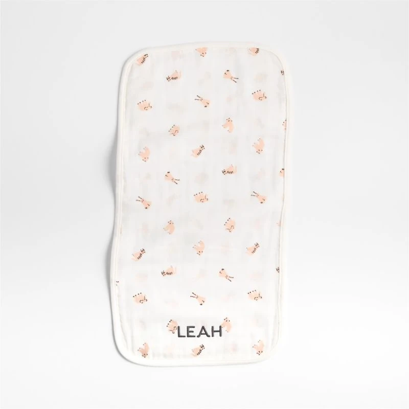 Baby's First Pink Mini Animal Organic Cotton Gauze Baby Burp Cloth, Set of 3