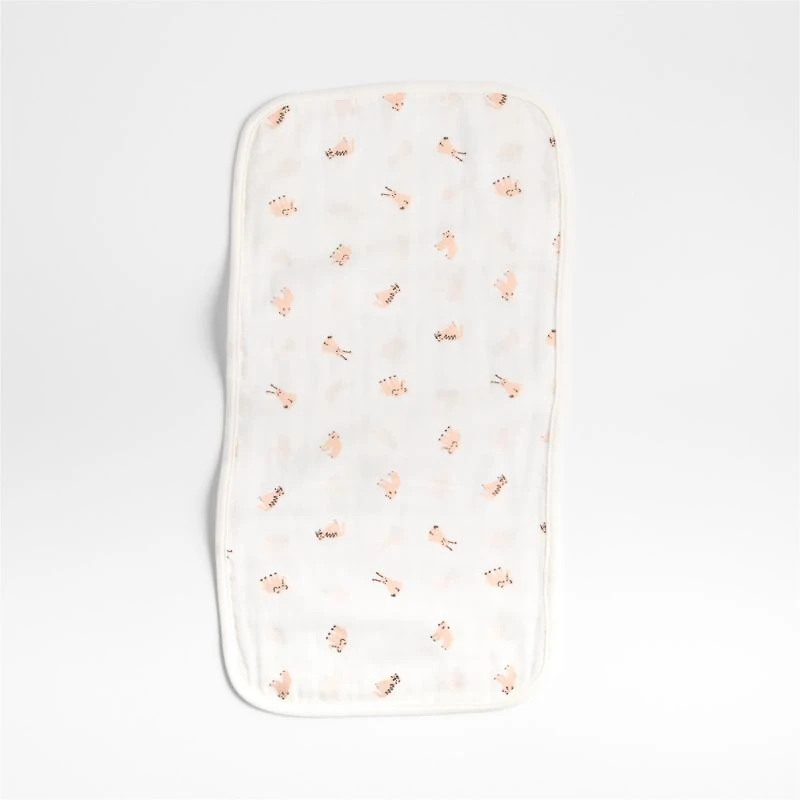 Baby's First Pink Mini Animal Organic Cotton Gauze Baby Burp Cloth, Set of 3