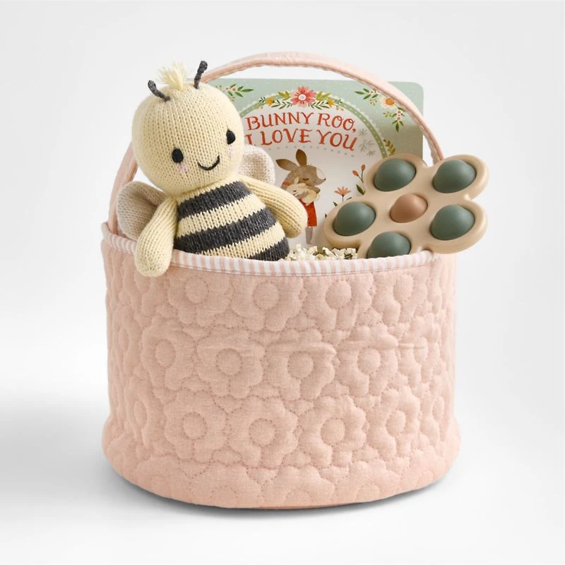 Quilted Elegant Pink Daisy Kids Easter Basket