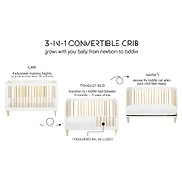 Babyletto Lolly White & Natural Wood 3-in-1 Convertible Baby Crib with Toddler Bed Conversion Kit