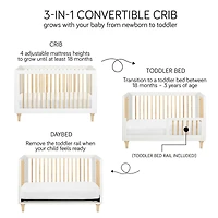 Babyletto Lolly White & Natural Wood 3-in-1 Convertible Baby Crib with Toddler Bed Conversion Kit