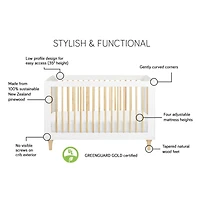 Babyletto Lolly White & Natural Wood 3-in-1 Convertible Baby Crib with Toddler Bed Conversion Kit