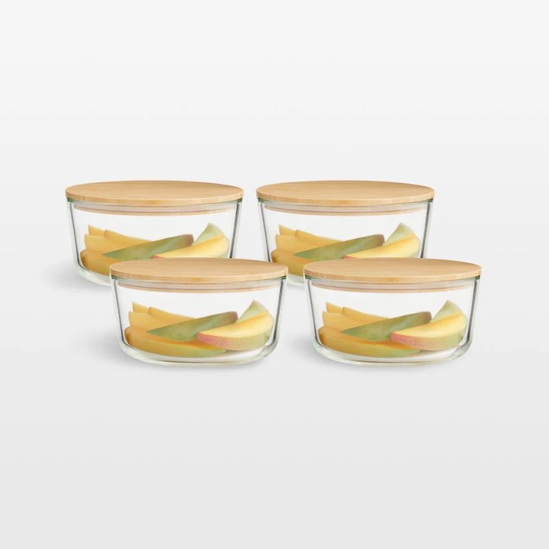 7-Cup Round Glass Food Storage Container with Bamboo Lid, Set of 4