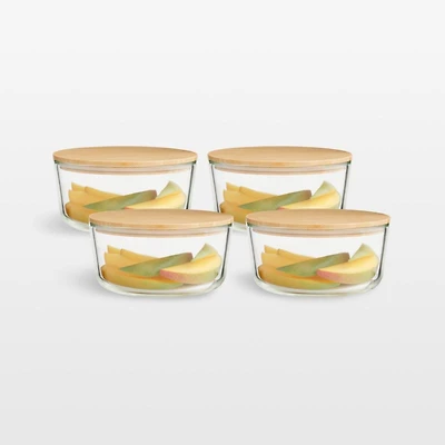 7-Cup Round Glass Food Storage Container with Bamboo Lid, Set of 4