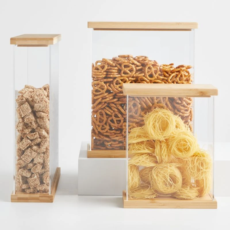 Rectangular Acrylic Kitchen Pantry Storage Container with Bamboo Lid