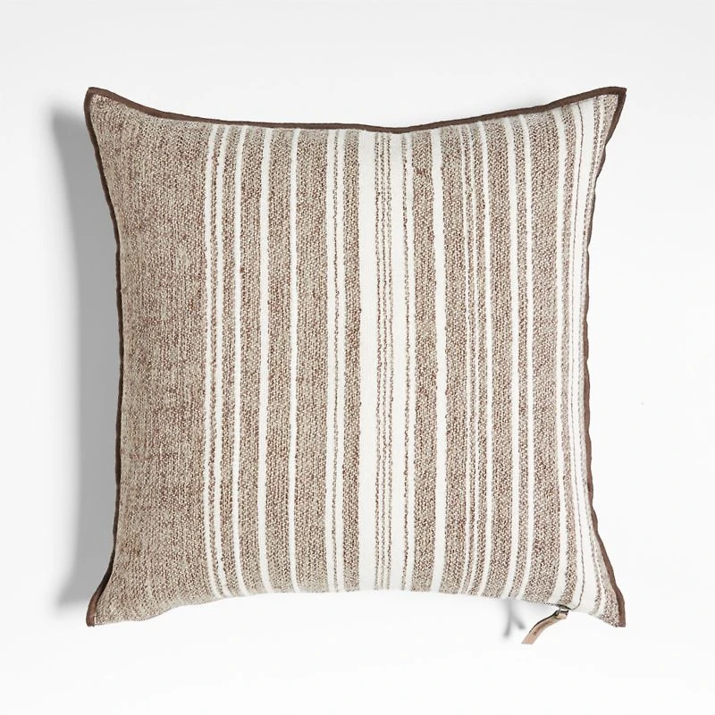 Bande Dark Beige Textured Stripe 20"x20" Throw Pillow with Feather Insert