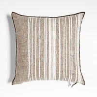 Bande Dark Beige Textured Stripe 20"x20" Throw Pillow with Feather Insert