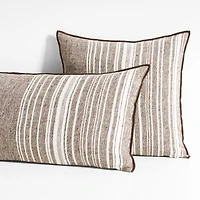 Bande Dark Beige Textured Stripe 20"x20" Throw Pillow with Feather Insert
