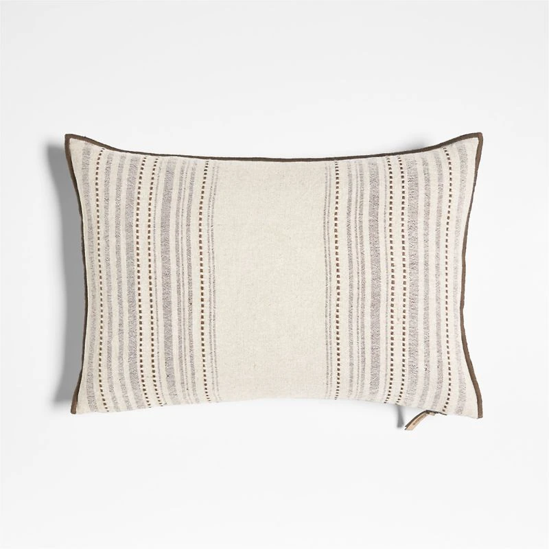 Bande Ivory Textured Stripe 22''x15'' Throw Pillow with Feather Insert