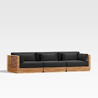 Batten 120" Natural Teak Outdoor Sofa with Canvas Black Sunbrella ® Cushions