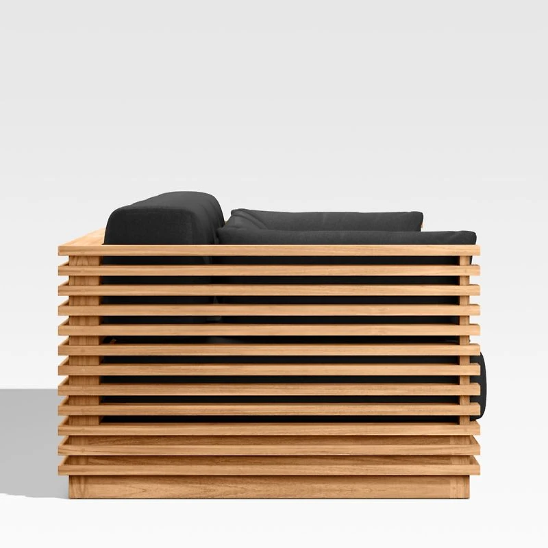 Batten 120" Natural Teak Outdoor Sofa with Canvas Black Sunbrella ® Cushions