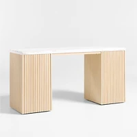 Batten 61.5" Natural Oak Wood Desk with White Marble Top and Panel Set with 6 Reversible Shelves