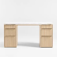 Batten 61.5" Natural Oak Wood Desk with White Marble Top and Panel Set with 6 Reversible Shelves