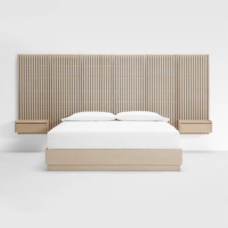 Batten White Oak King Plinth-Base Bed and Nightstands